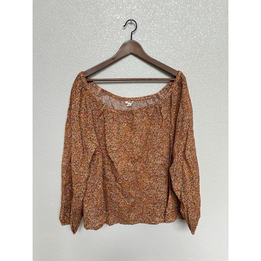 NEW ANA boho floral off shoulder blouse long sleeve womens 1x fall brown hippie